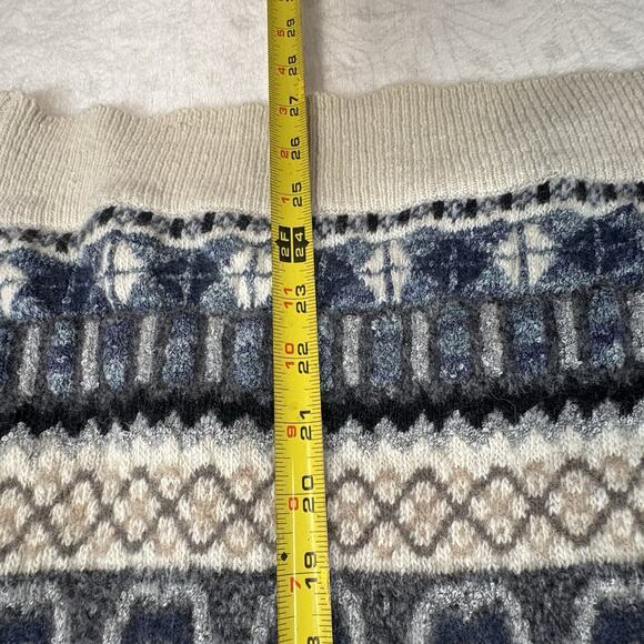 VTG Kay & Kay Prep Shaggy Mohair Alpaca Fair Isle V Neck Sweater Navy Size 42 - Picture 7 of 11